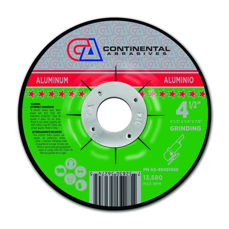 CONTINENTAL ABRASIVES 4-1/2" x 1/4" x 7/8" Aluminum Solutions T27 Depressed Center Grinding Wheel A5-40451452